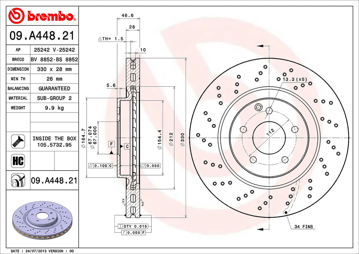 Brembo Disc Brake Rotor (Single) Front 330mm 09.A448.21 For Mercedes Benz