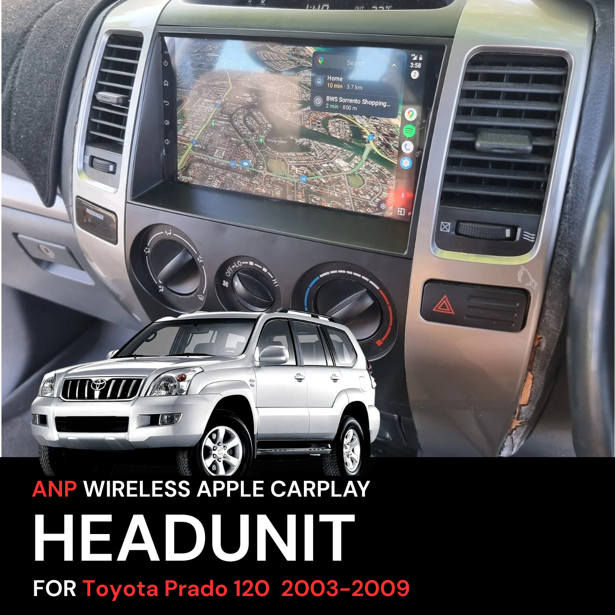 ANP Apple CarPlay Android Auto Screen For Toyota Prado 120 2003-2009