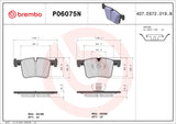 Brembo P06075N Prime Ceramic Brake Pad Set Front For BMW 1, 2, 3, 4 Series F20, F22, F30, F31, F32, F33, F34, F36, F80, F83, F87 X3 X4 F25 F26